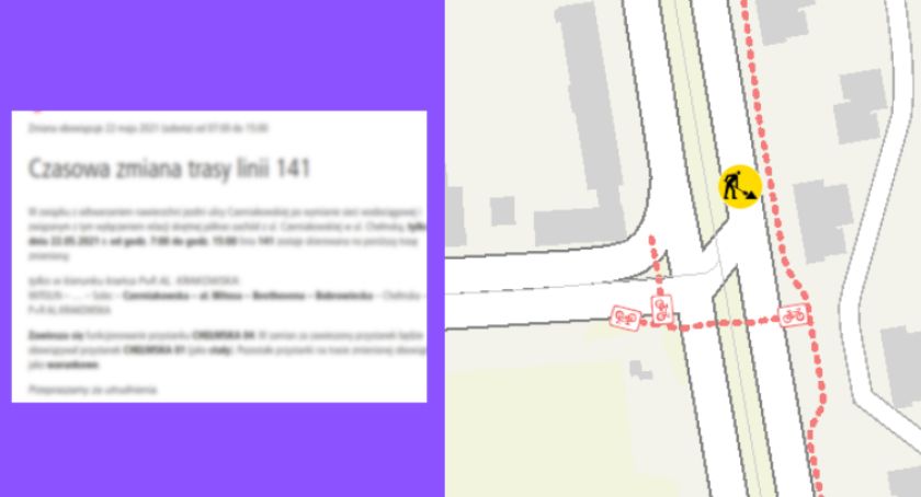 Prace wodociągowców na skrzyżowaniu - mapka