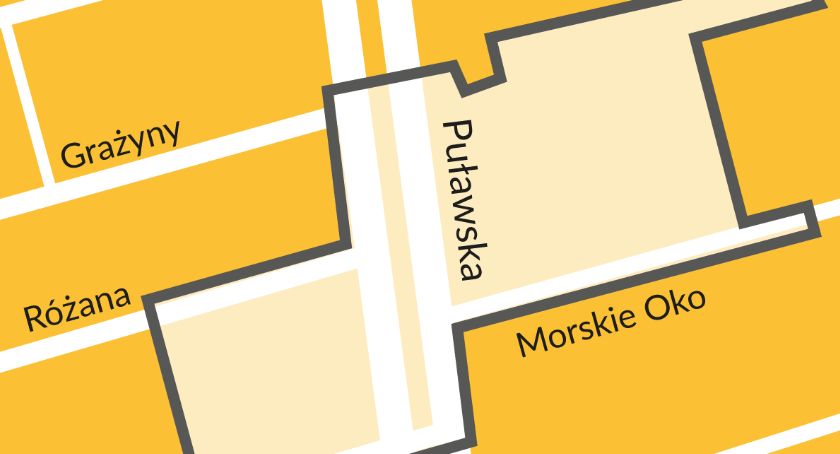 Żółta mapka - plan miejscowy. Nazwy ulic.